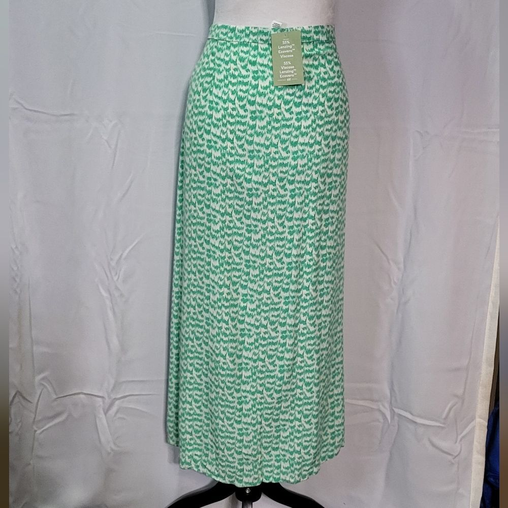 H&M Women's NWT Green Printed High Slit Midi High Waisted Skirt Size 14 - Picture 11 of 12